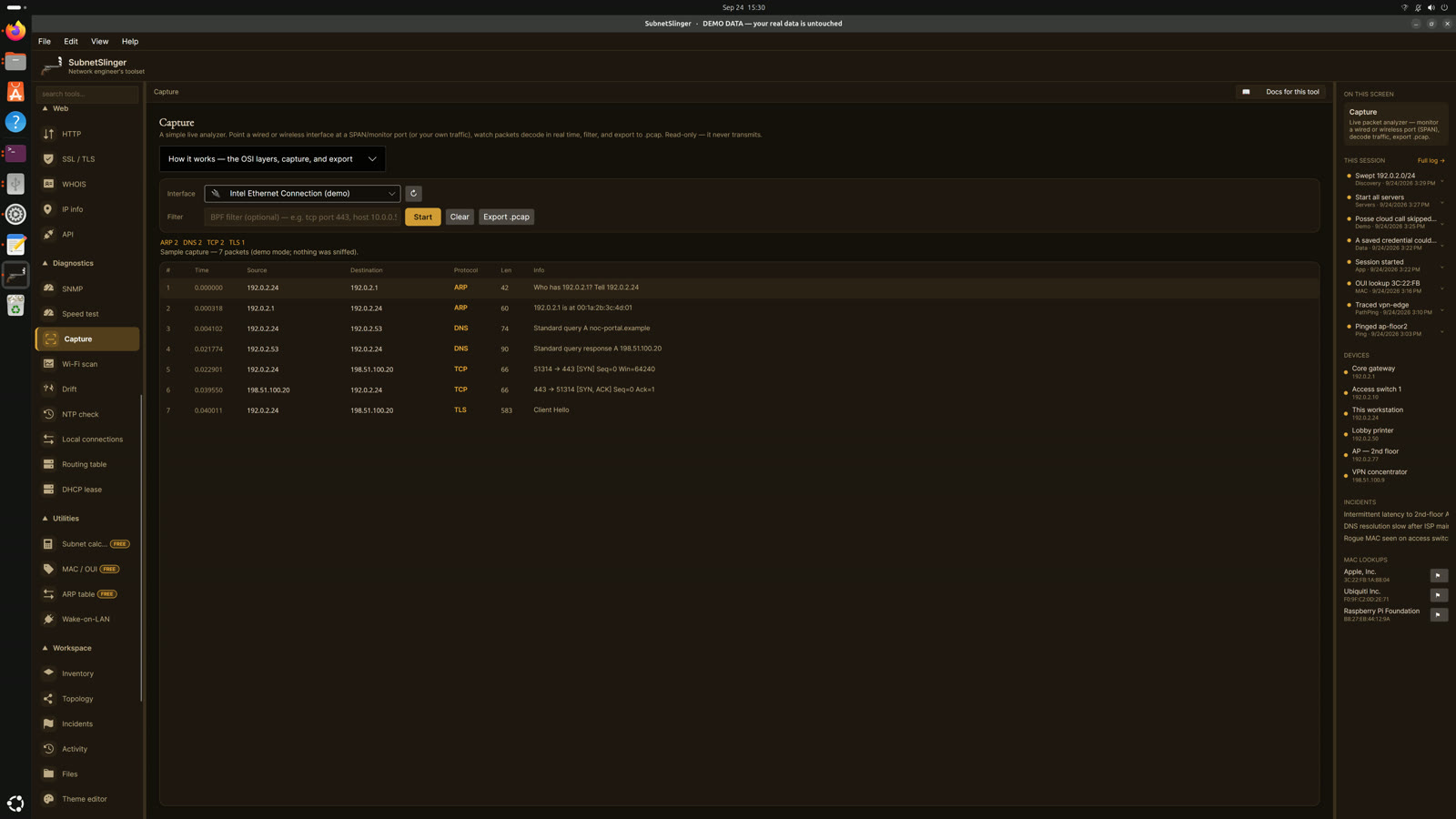 SubnetSlinger on Linux — Packet Capture