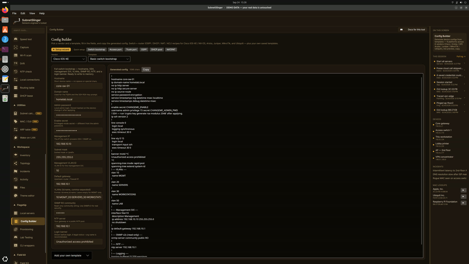 SubnetSlinger on Linux — Config Builder