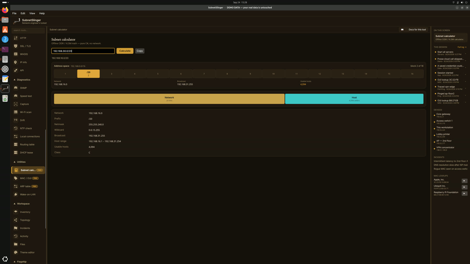 SubnetSlinger on Linux — Subnet calculator